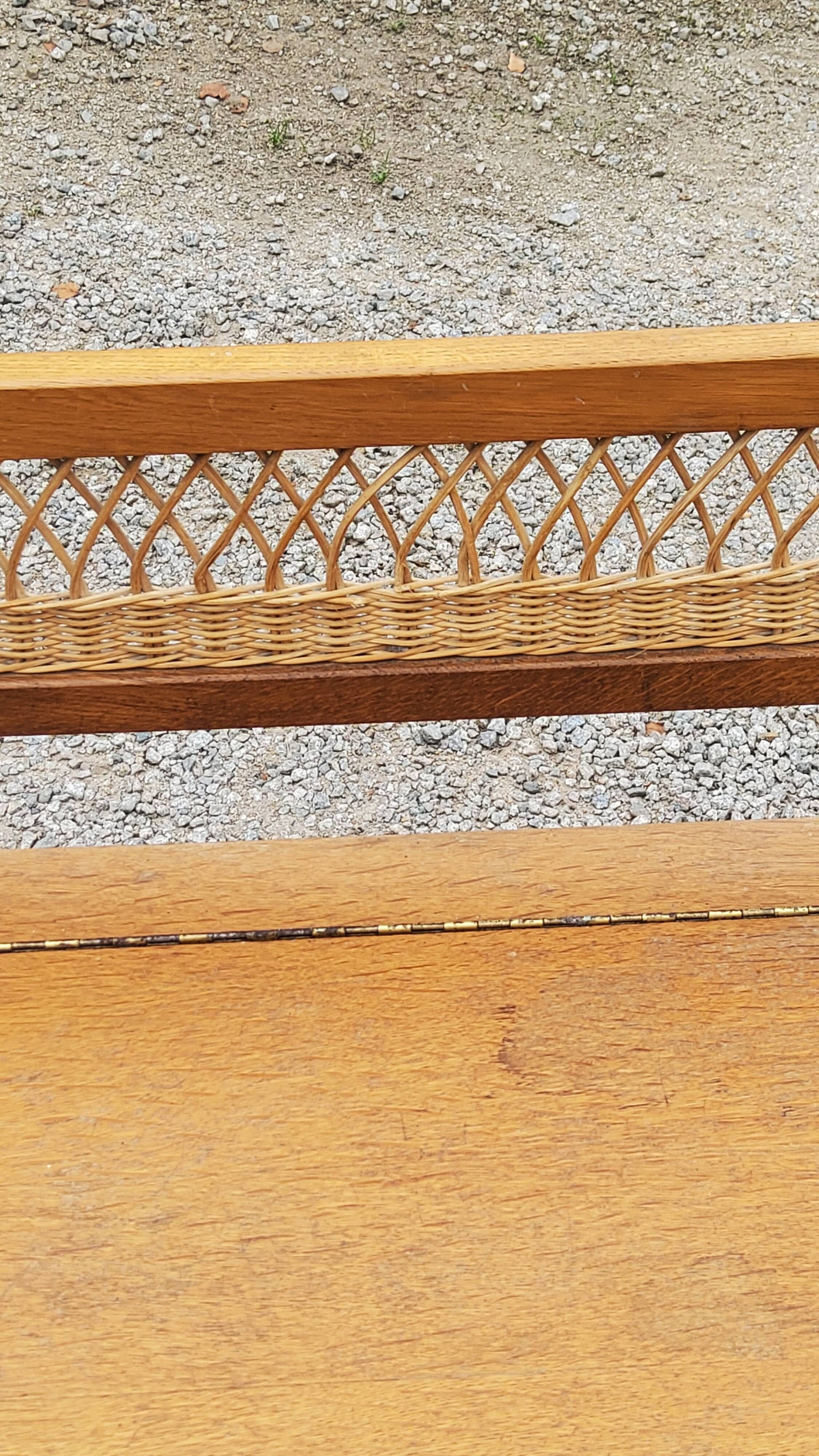 Vintage chest bench from the 50s in oak and rattan
