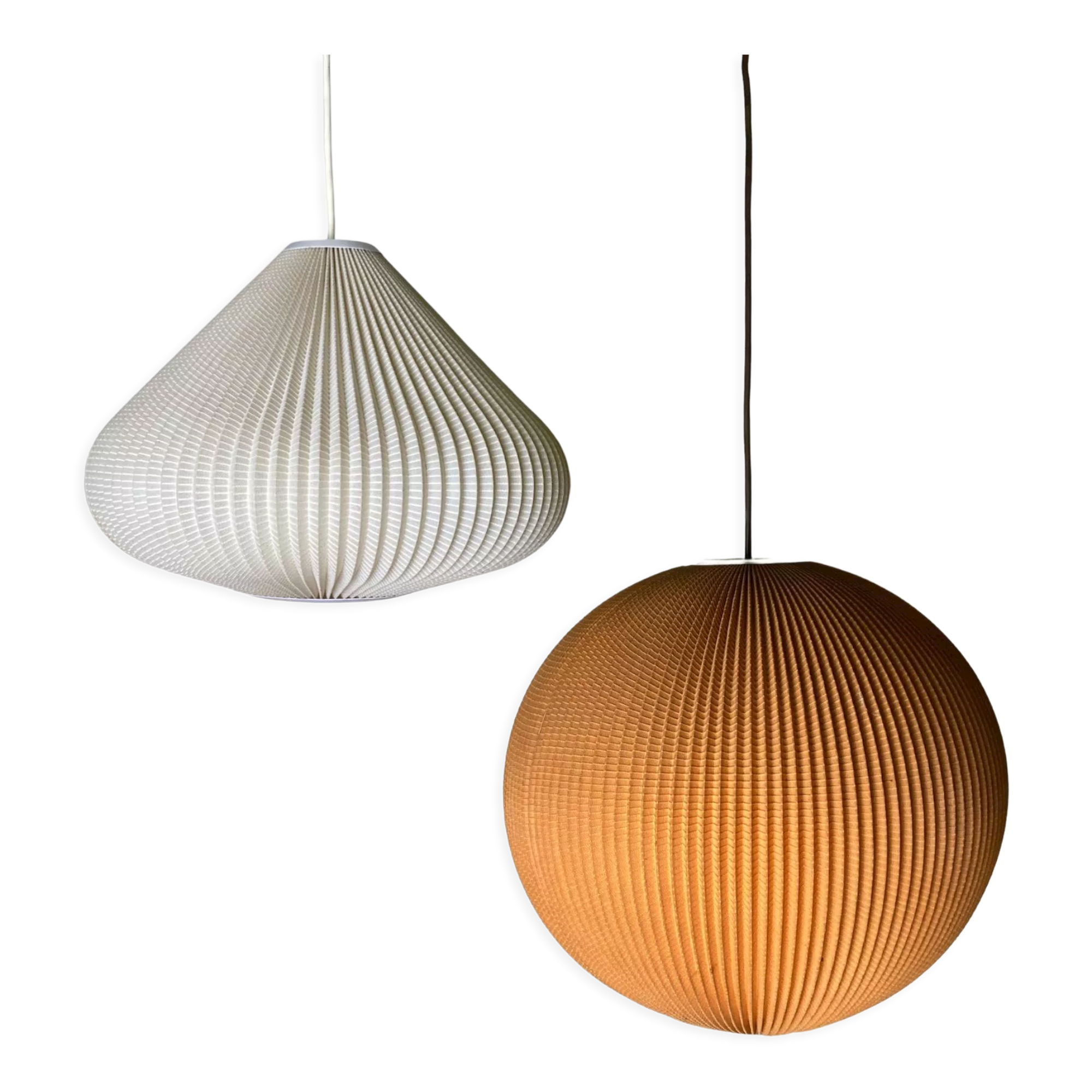 Space age cocoon plisse pendant lamps, 1960s