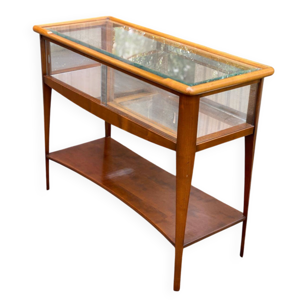 Console scandinave vintage en bois massif vitrée 103cm