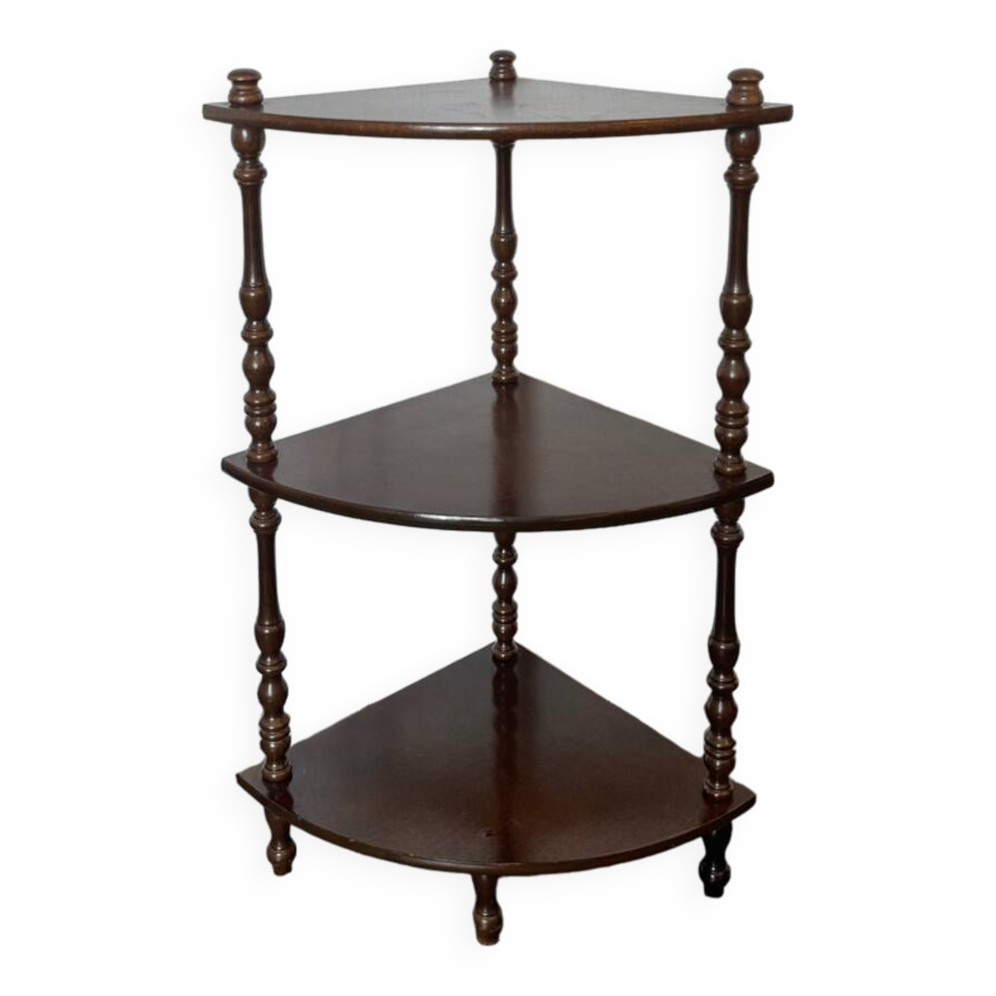 Etagère d'angle vintage en bois à trois niveaux