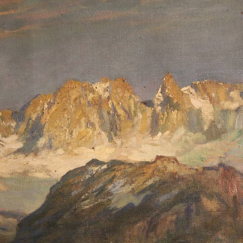 Antique Italian signed mountain landscape painting from 19th century