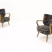 Set of 2 cocktail armchairs with floral upholstery 1950s