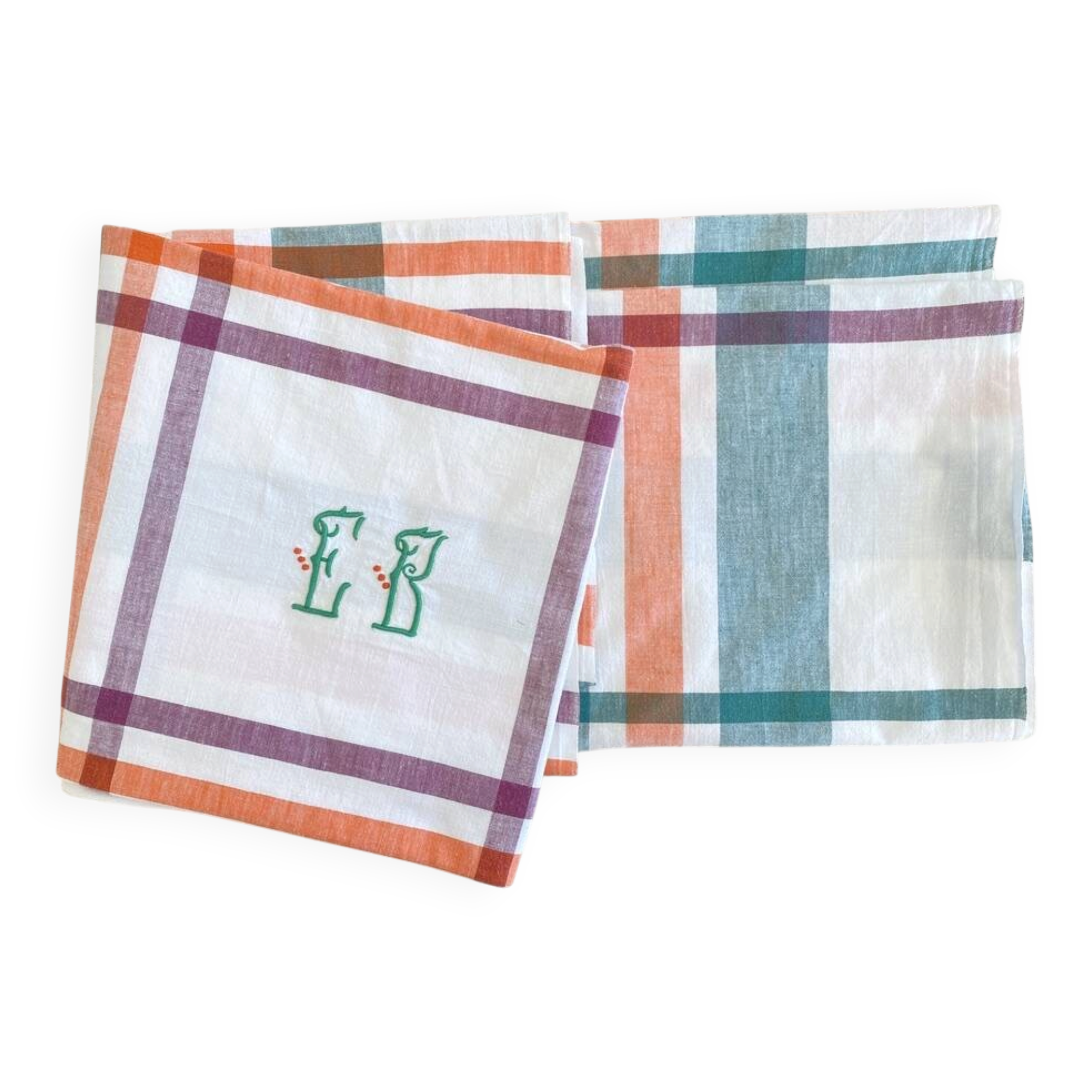 Antique hand-monogrammed tablecloth EB - Cotton - 150x150 cm