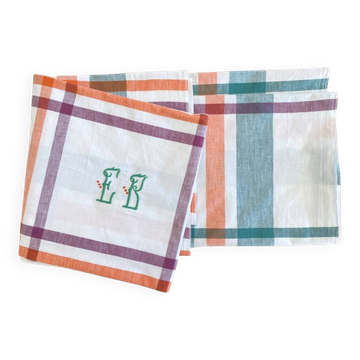 Antique hand-embroidered tablecloth with monogram EB - Cotton - 150x150 cm