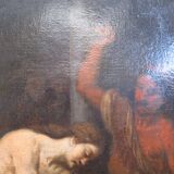 Tableau ancien Flagellation du Christ avec cadre en bois doré début XIX