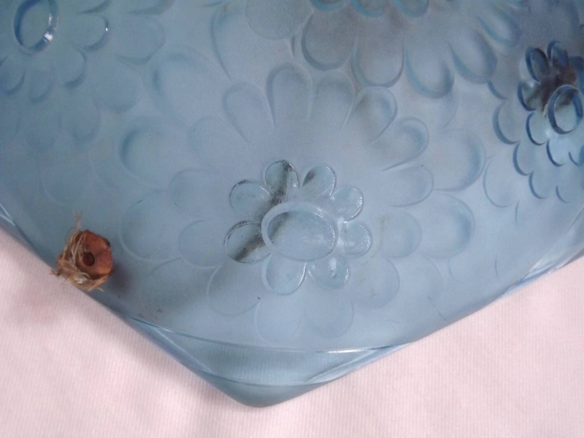 French Art Deco Degué Ice Blue Hexagonal Glass Pendant Ceiling Light