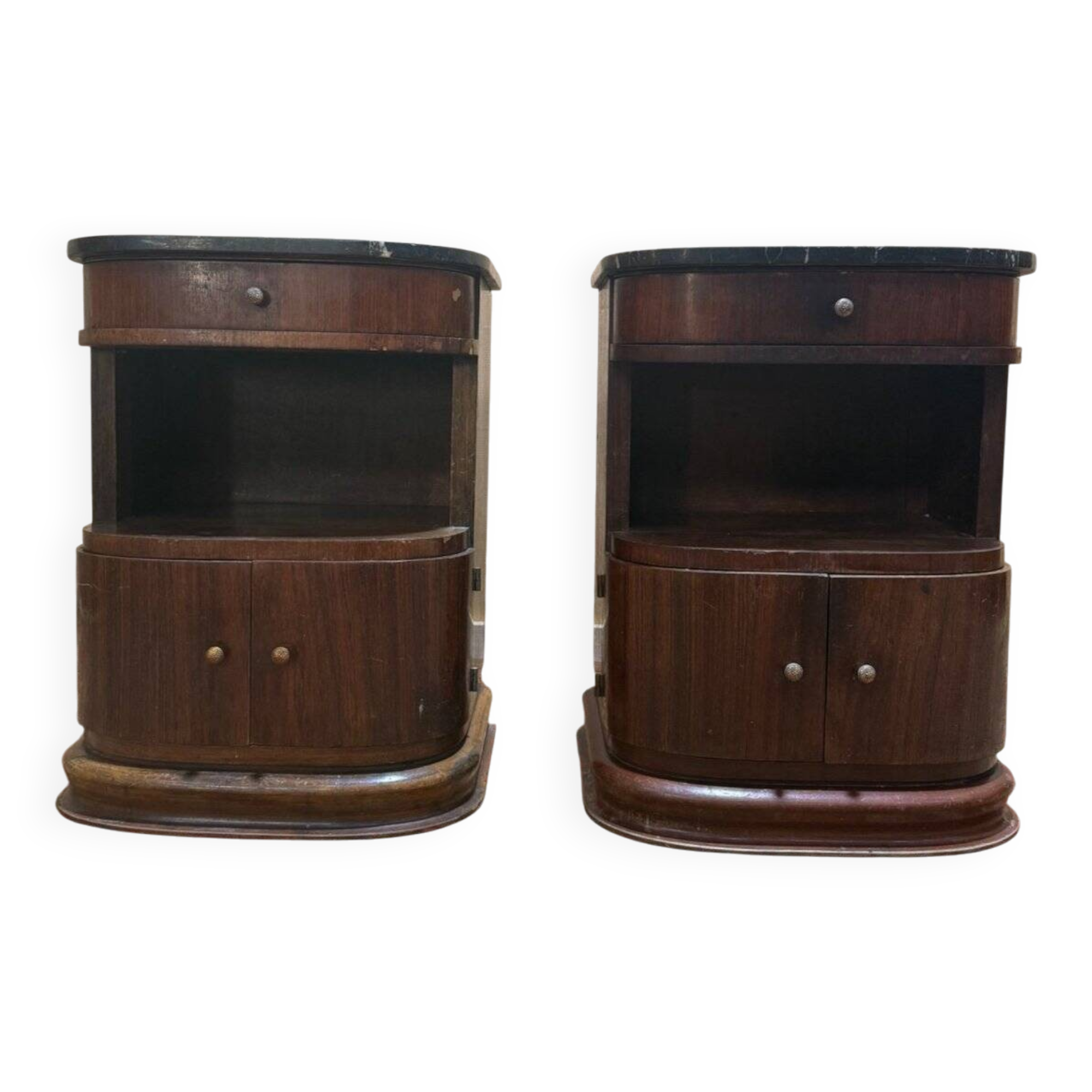 Pair of Art Deco bedside tables with marble.