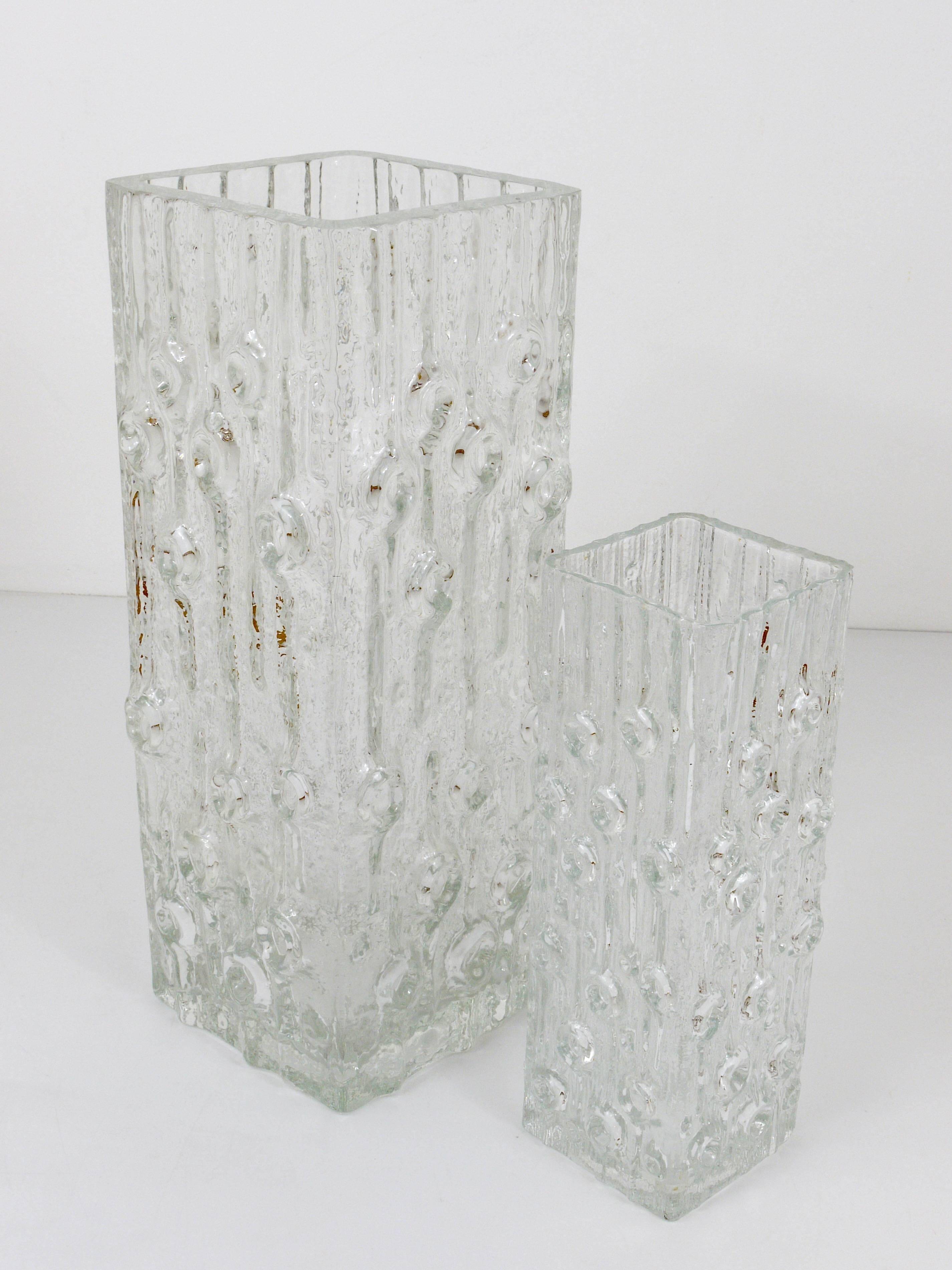 Peill & Putzler Modern Square Op Art Vase in Frosted Glass, Germany, 1970s