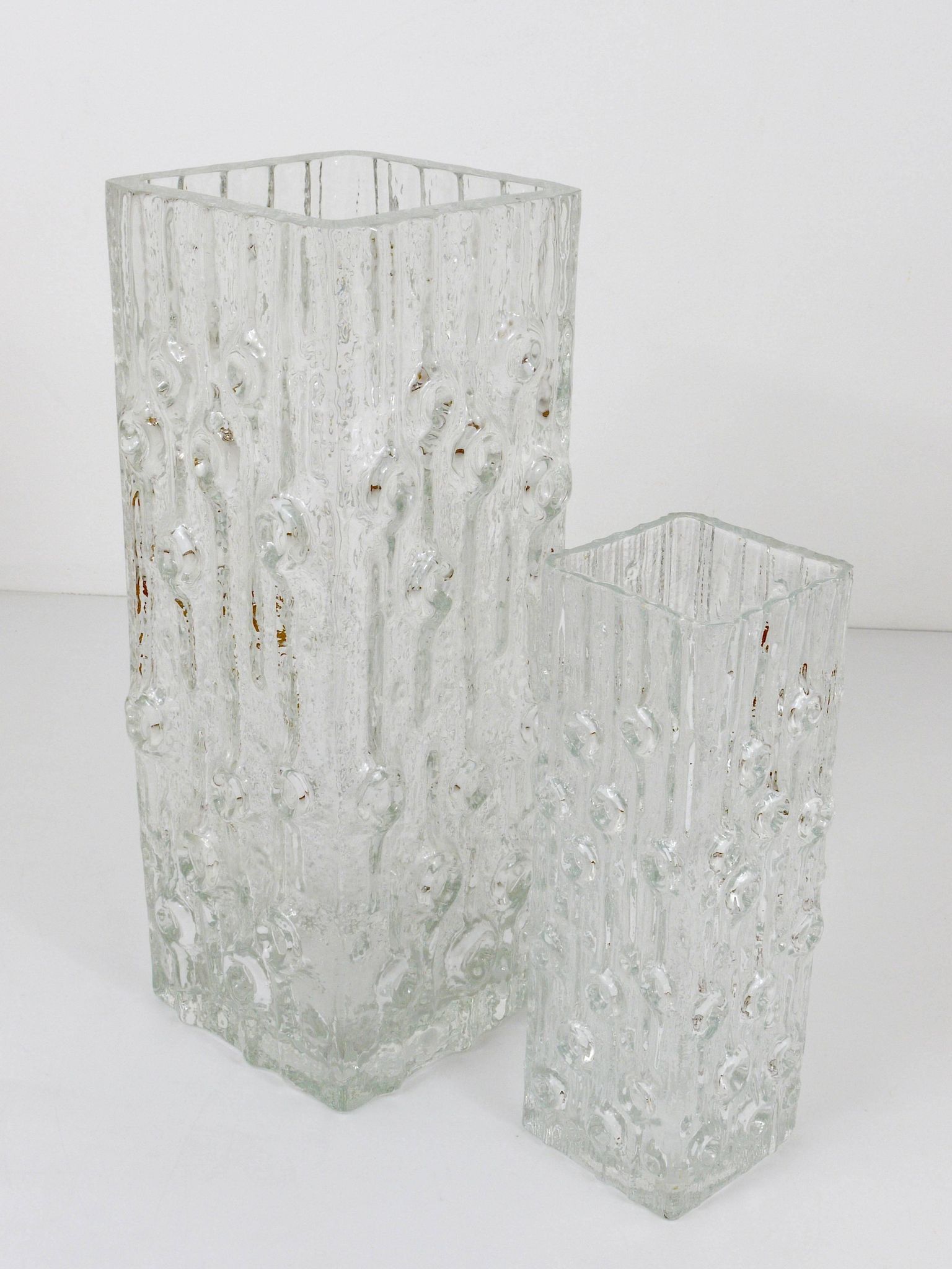 Peill & Putzler Modern Square Op Art Vase in Frosted Glass, Germany, 1970s