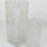 Peill & Putzler Modern Square Op Art Vase in Frosted Glass, Germany, 1970s