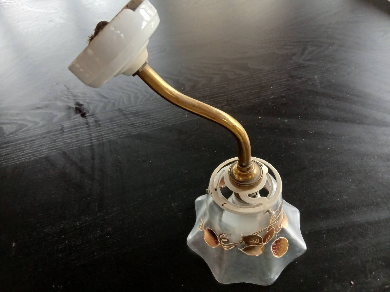 Elbow Wall Lamp Porcelain Tulip Gold with Flowers