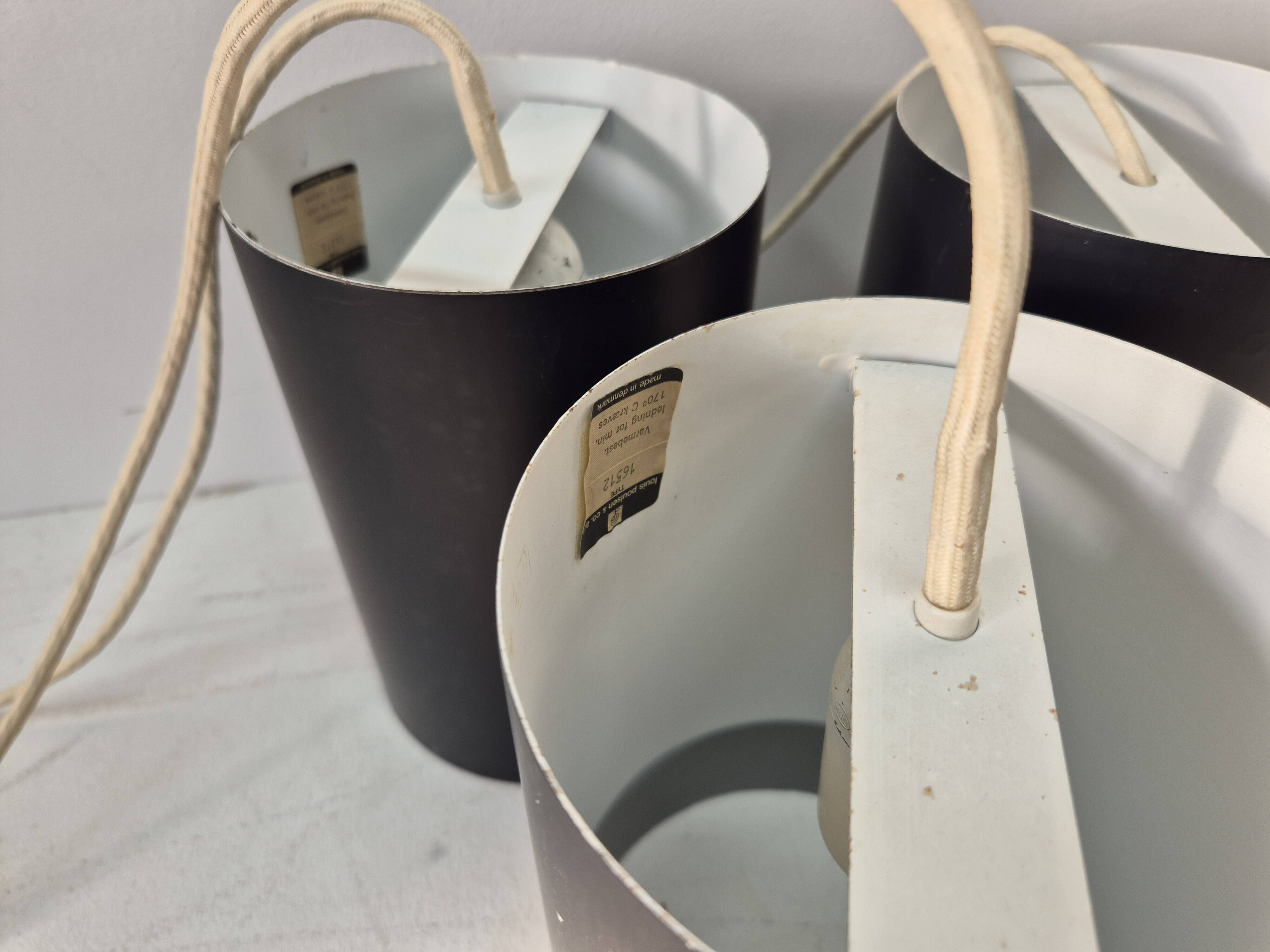 6 Louis Poulsen "pipe" pendant lights, 1960s, lacquered steel