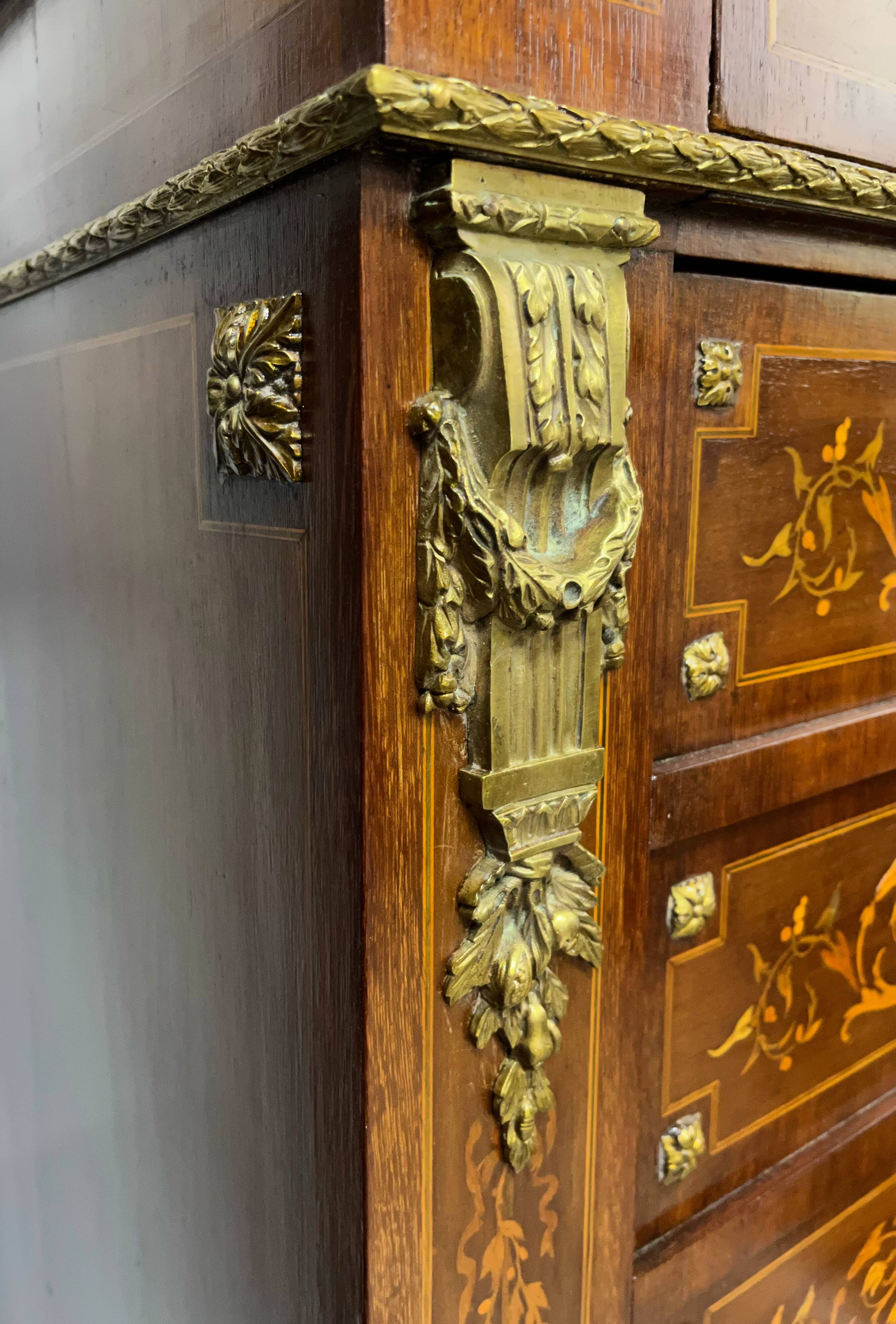 Writing desk in Napoleon III Marquetry white marble top