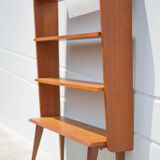 Wood bookcase shelf, wooden shelf on compass legs, storage unit, decoration