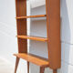 Wood bookcase shelf, wooden shelf on compass legs, storage unit, decoration