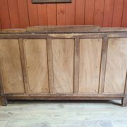 Renovated art deco walnut sideboard with beveled glass door and marble tops