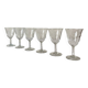 6 antique engraved stemmed glasses with stylised flowers, for wine or water.
