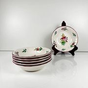 Set of 6 bowls, Réverbère model by KG Lunéville, tulip and rose pattern.