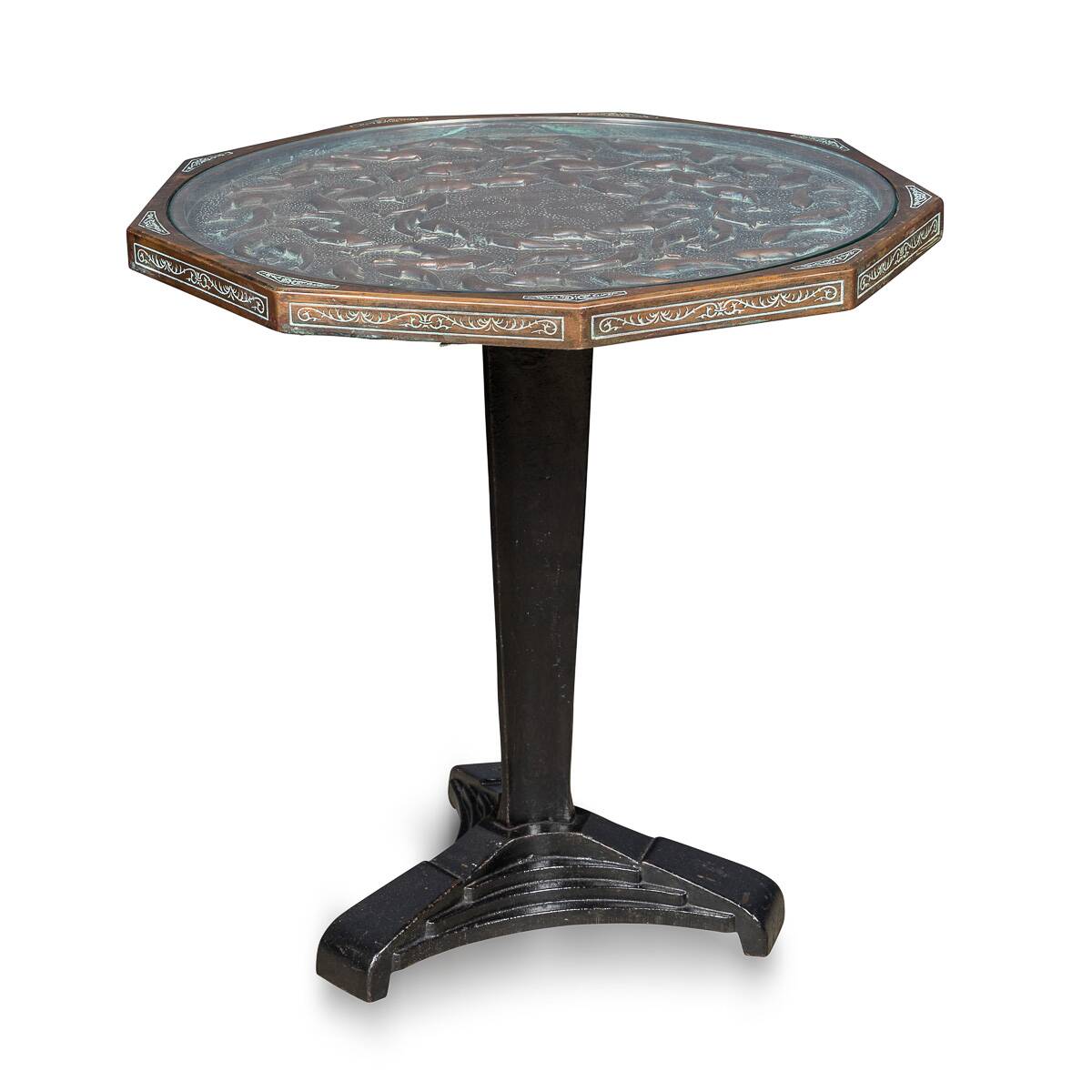 Vintage 20thc spanish embossed copper table by malart c.1930