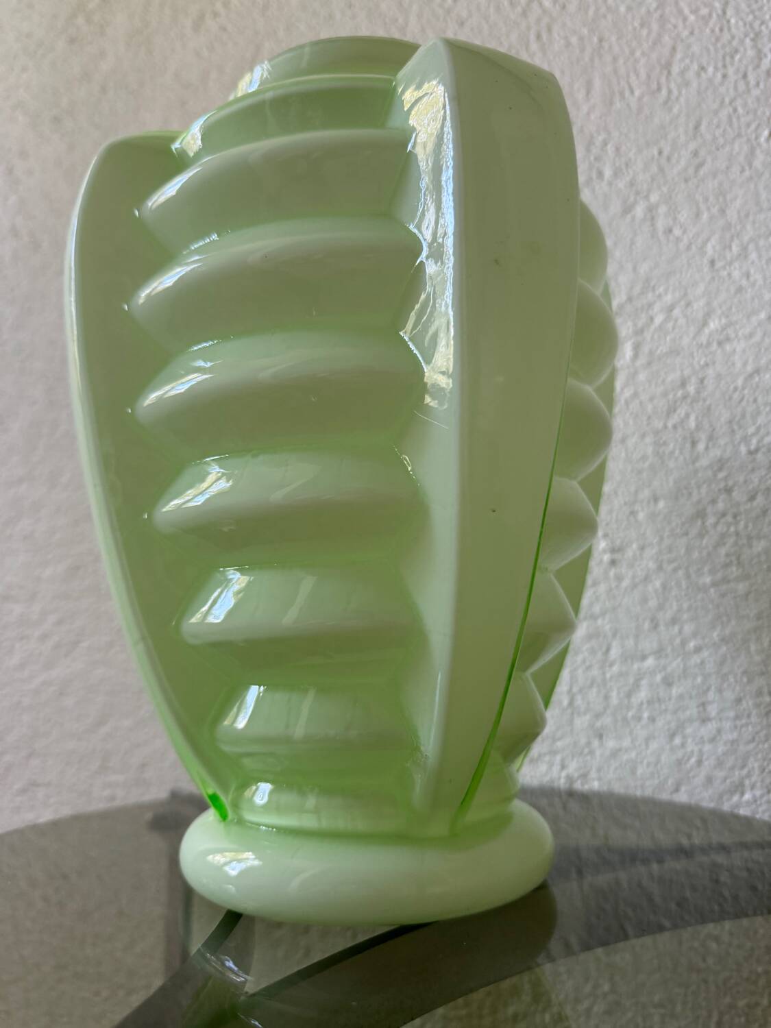 Art Deco uranium opaline skyscraper vase