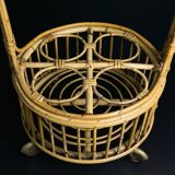 Vintage round service trolley in bamboo and rattan, 1960s