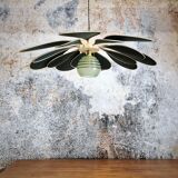 Suspension flower petals linen and rattan, vintage globe