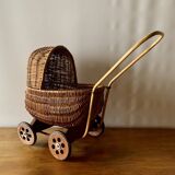 Old wicker dolls' pram - wooden wheels