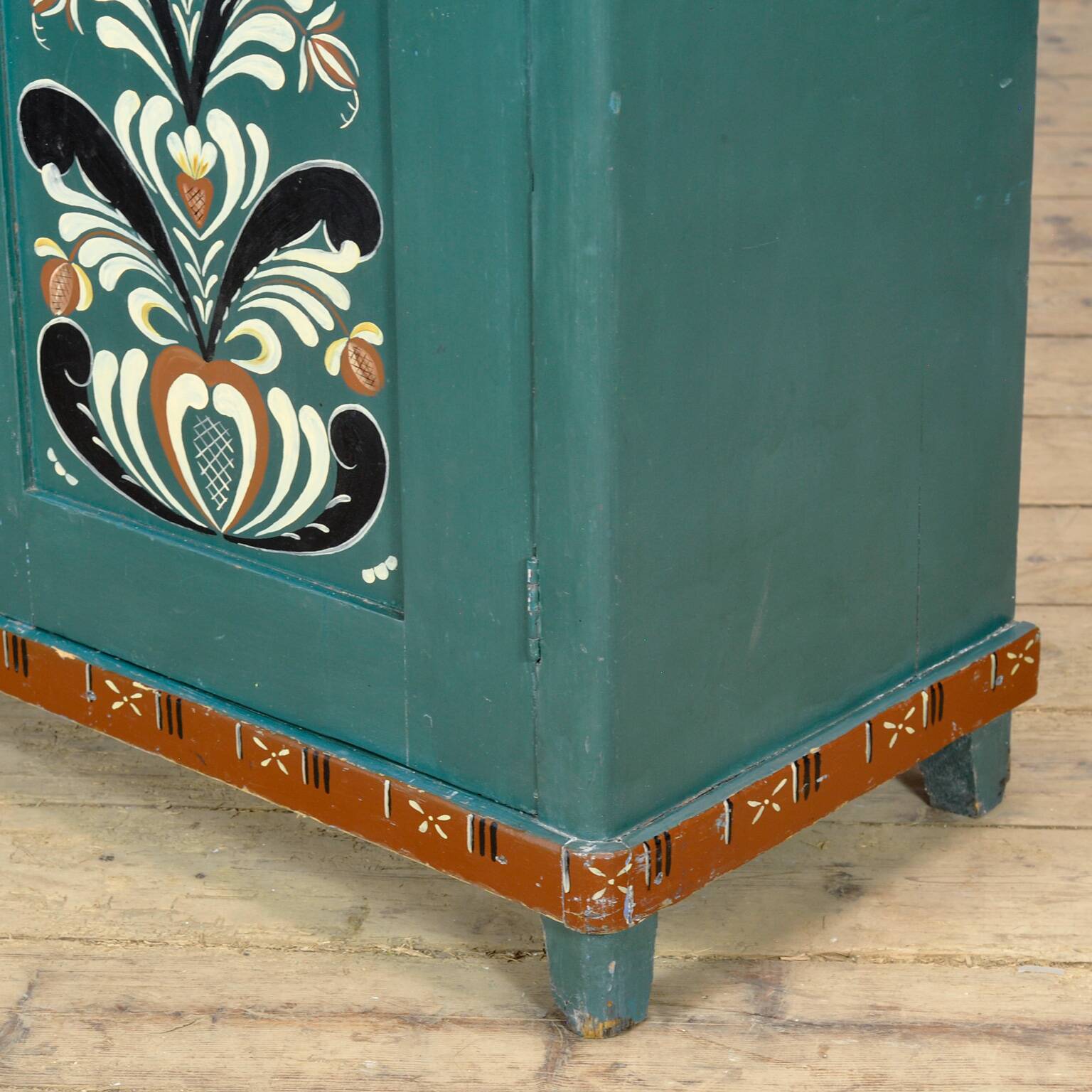 Original antique Swedish cabinet with blue-green folk style painting, dated 1906