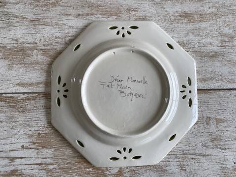 Antique plate with hand-painted floral decoration - Farandol - 29 cm - Green