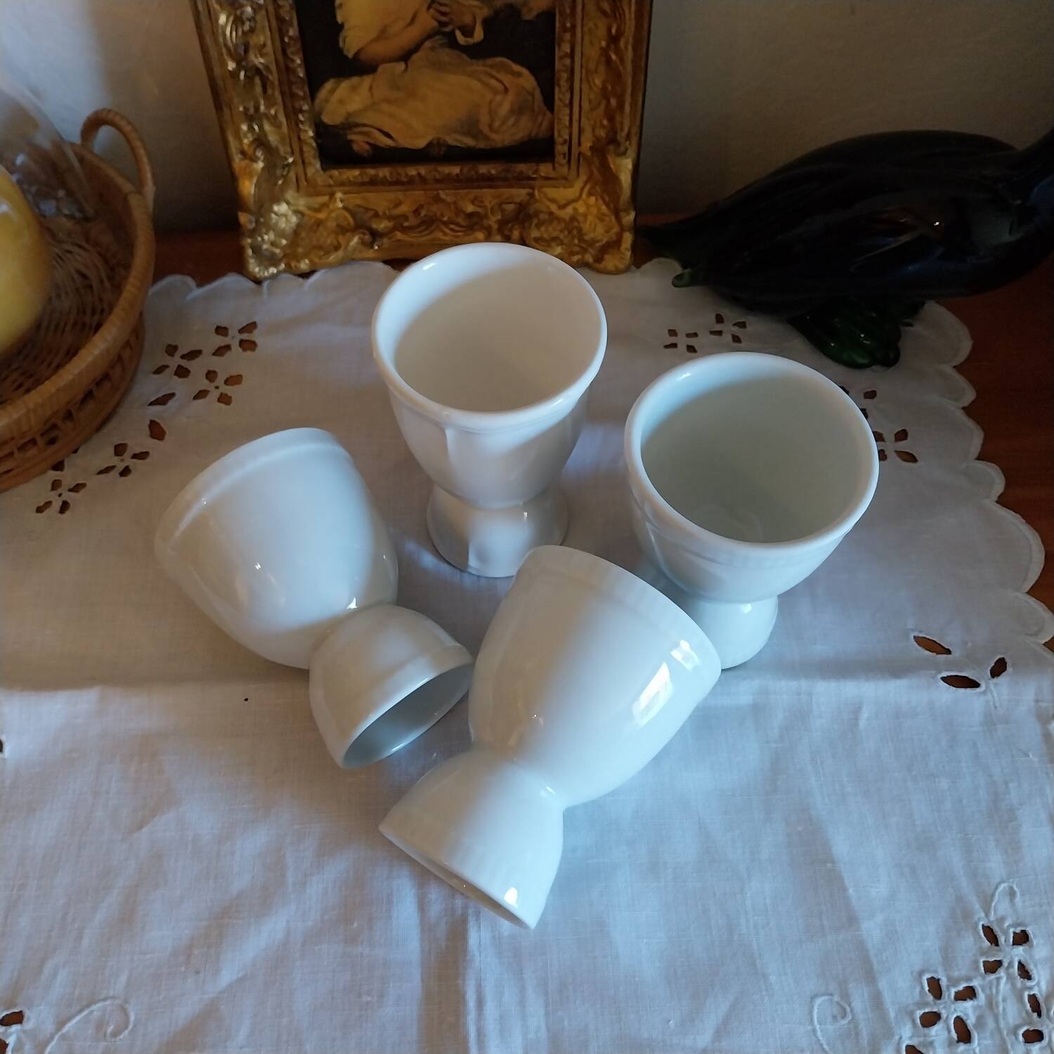 Antique white porcelain mazagrans from France