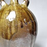 Old stoneware oil jar, glazed and enamelled, 2 handles