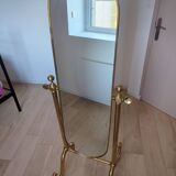 Grand miroir psyché laiton sur pied vintage, pivotant