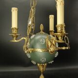 3-light chandelier with swan heads, Empire style - bronze & glass