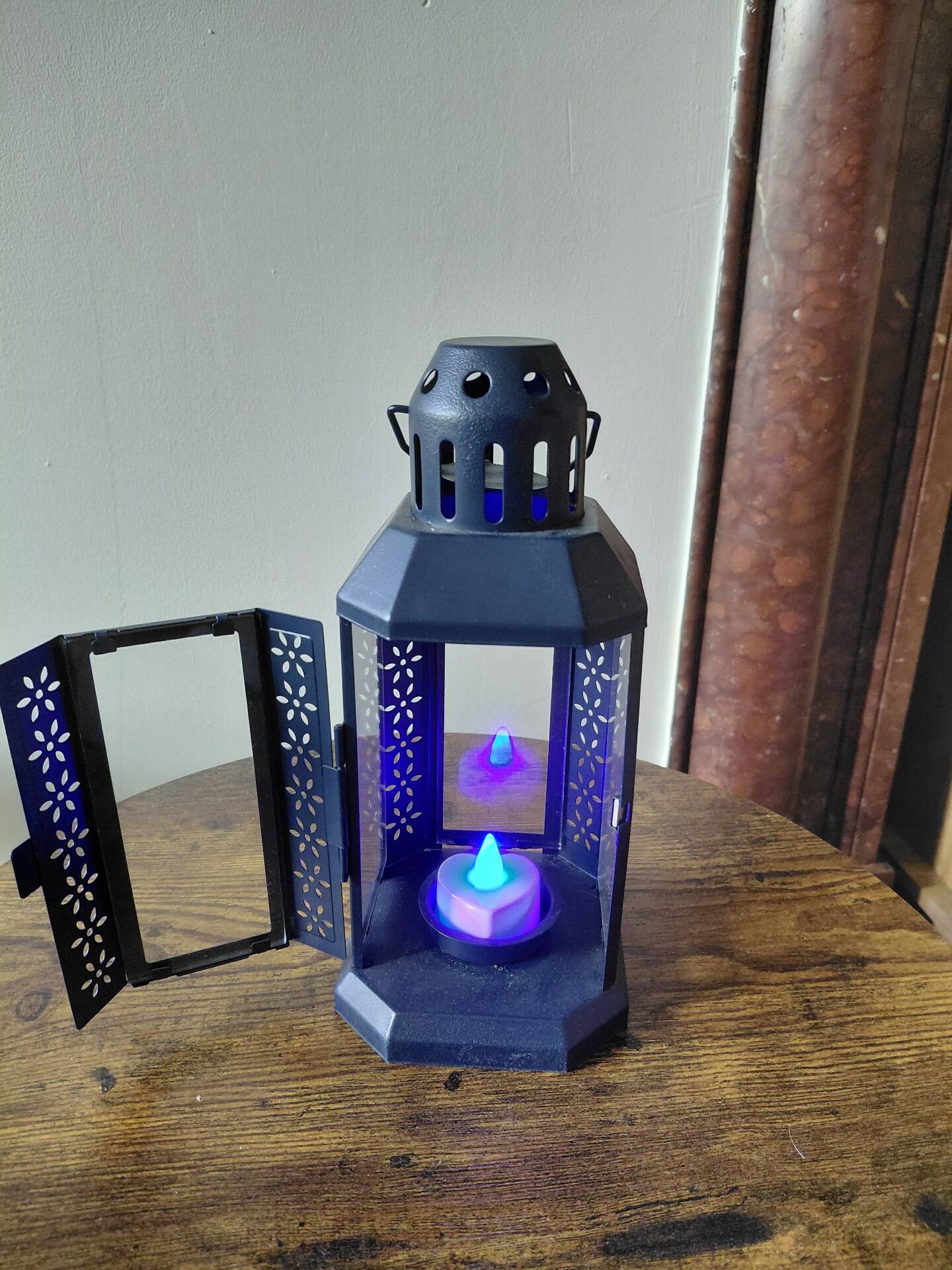 Navy blue metal candle lantern