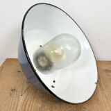 Industrial Blue Enamel and Cast Iron Pendant Light with Glass Cover, 1960s