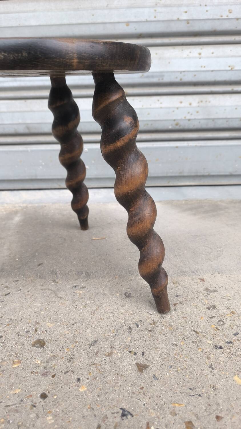 Turned wooden tripod stool