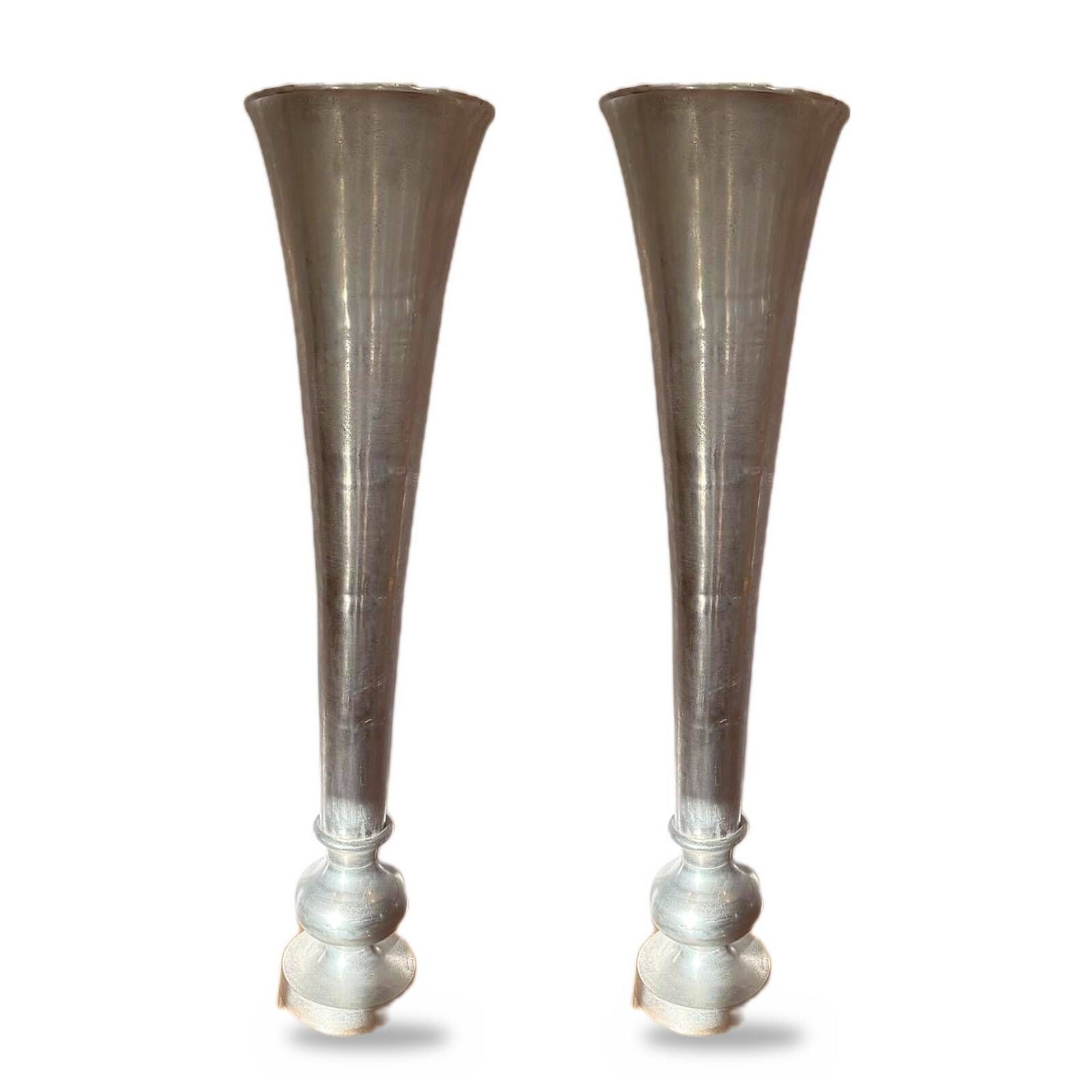 Pair of large silver-plated vases on a stand from Maison de la Literie, 165cm.