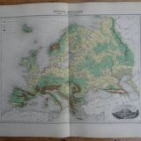 Old physical map of Europe - 1893