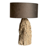 Brutalist vintage stone lamp from the 1970s, raw art.