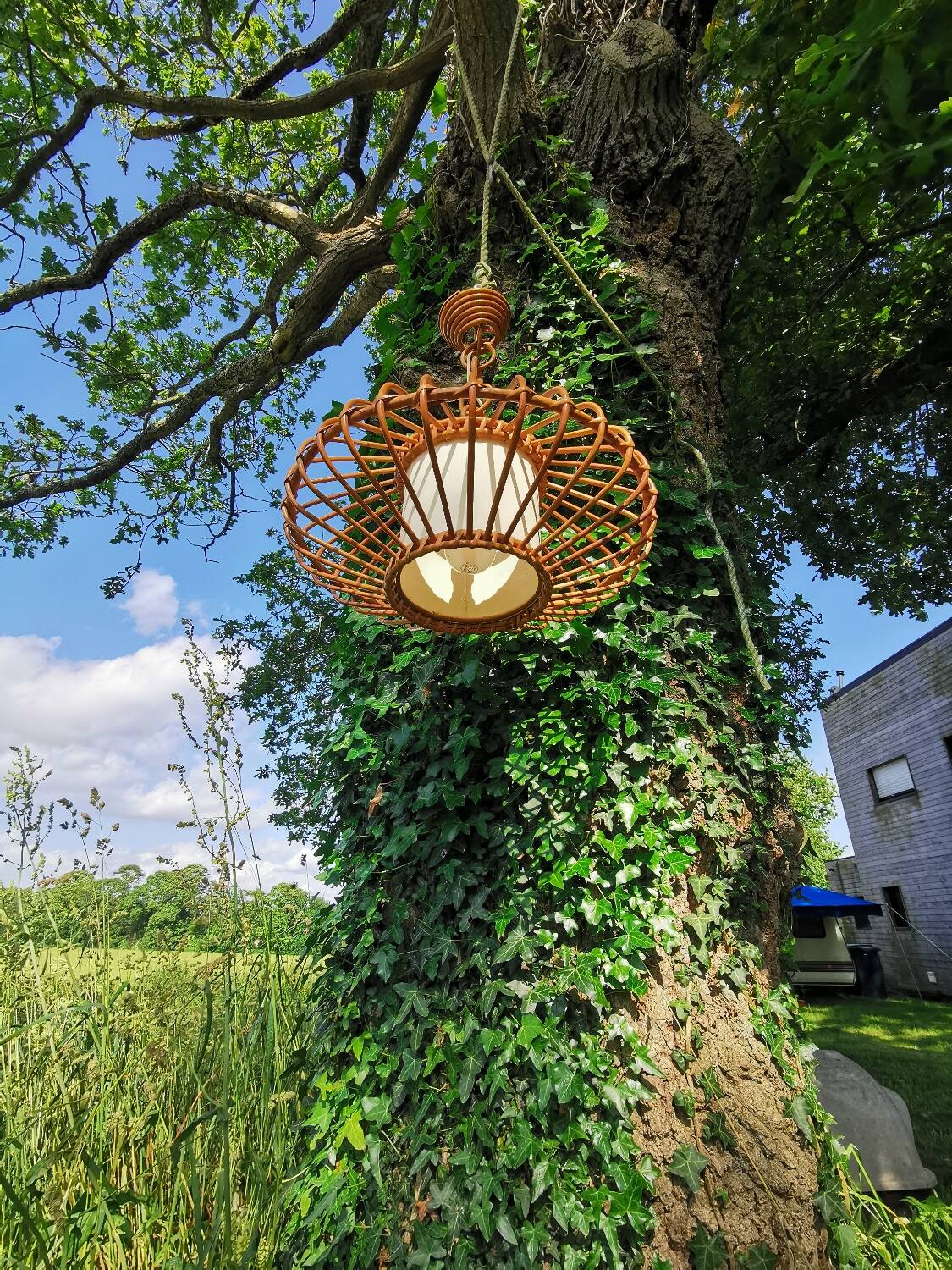 Rattan pendant lamp from the 60s
