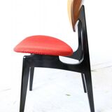 Mid-century mahogany wood and purple fabric set — drop-leaf table + 6 Butterfly chairs by G-Plan