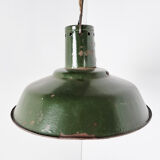 Vintage dark green enamel industrial pendant lights, 1960s