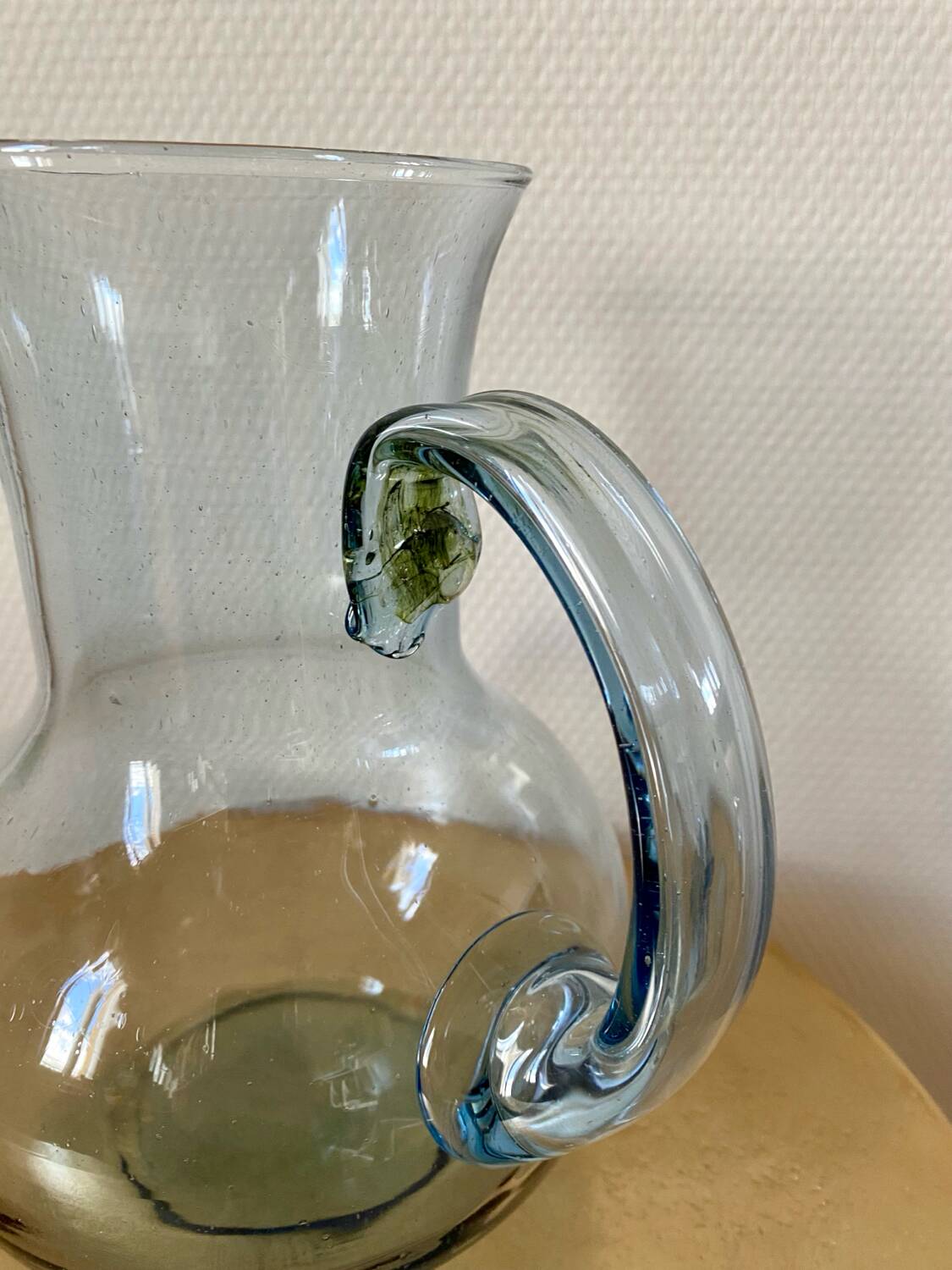 Biot style blue blown glass water pitcher