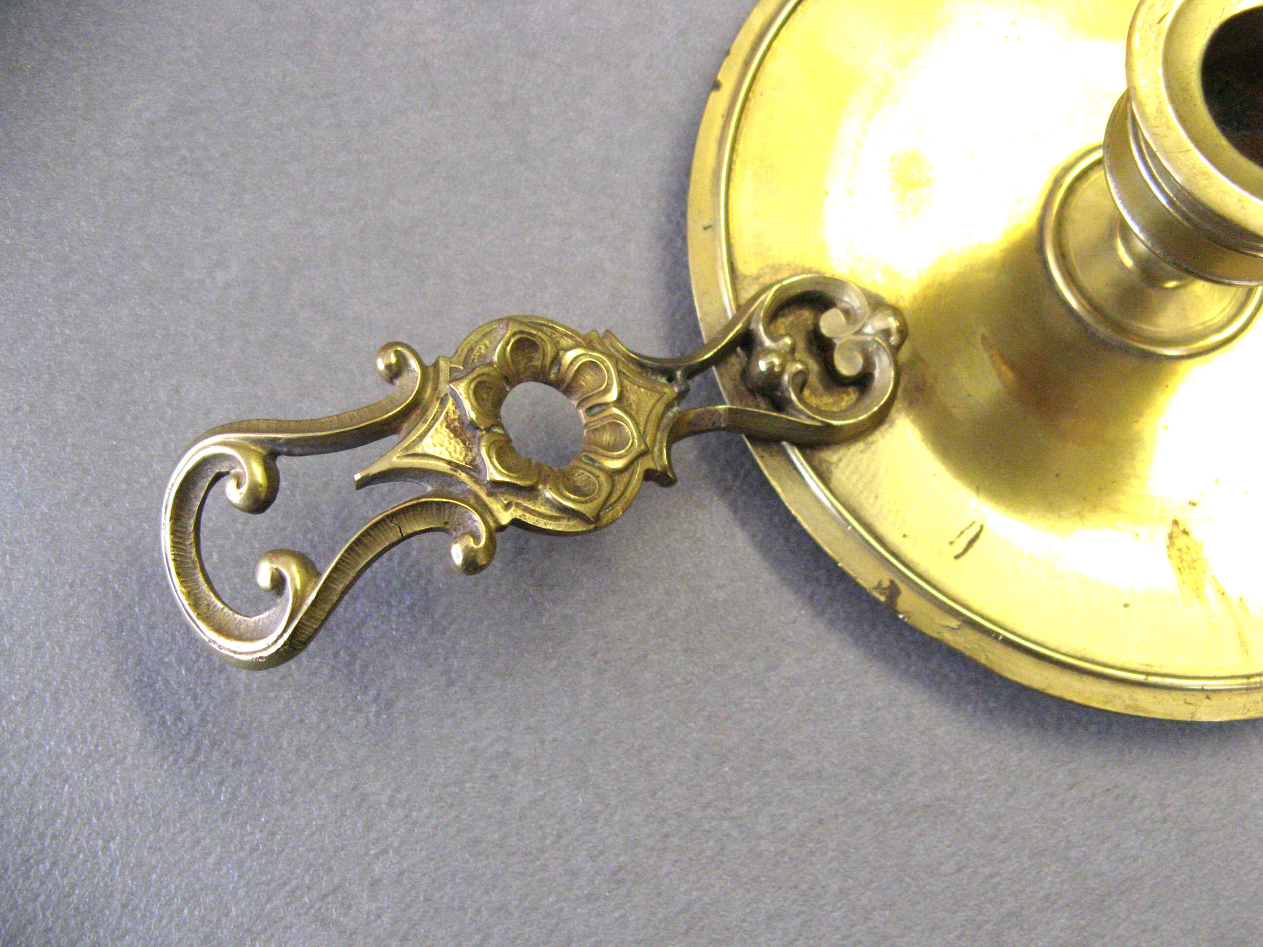 Old hand candle holder. Folk art.