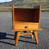 Vintage oak bedside table with splayed legs