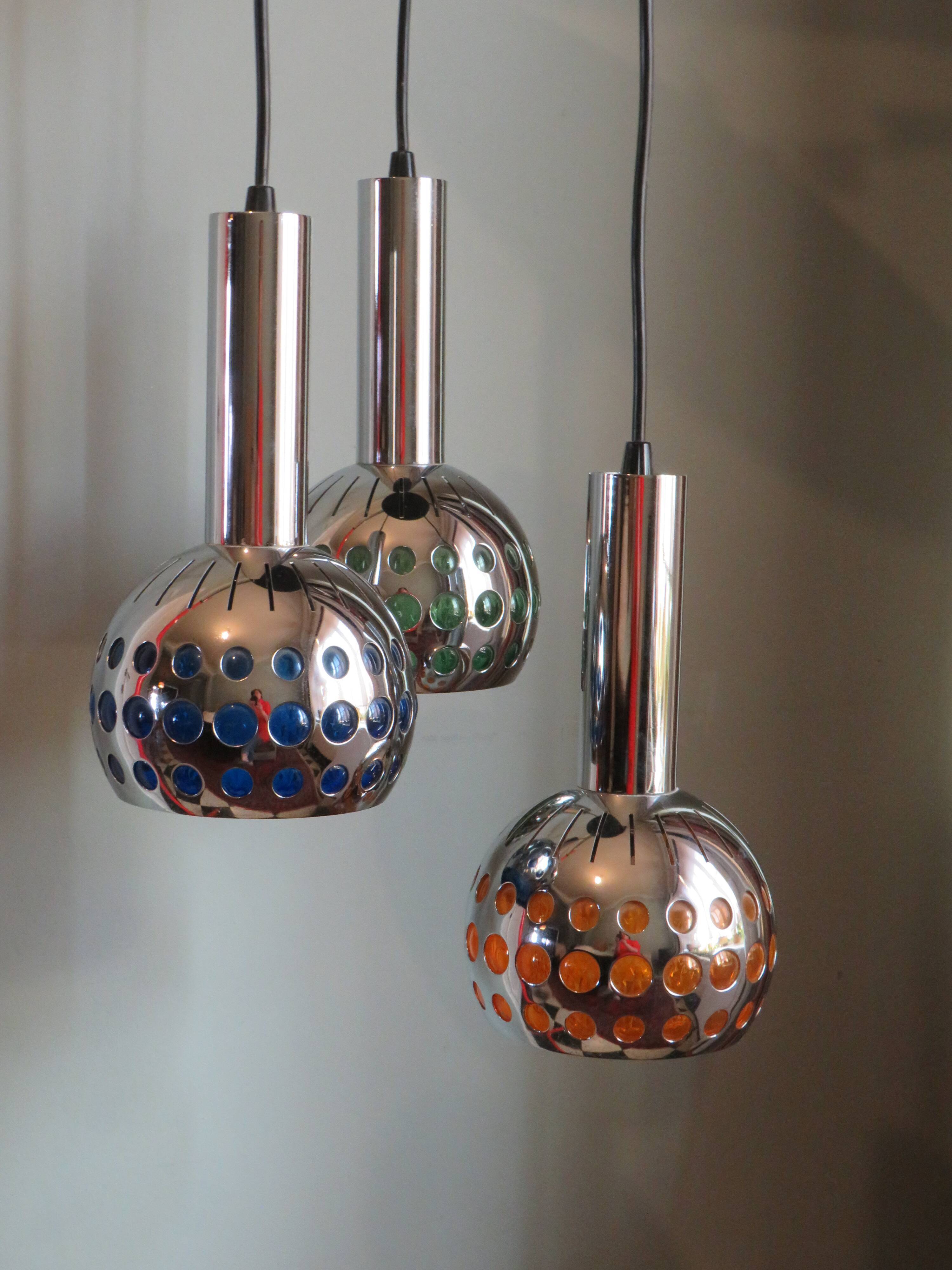 Mid Century Cascade suspension with 3 light points, Massive Belgium 1960