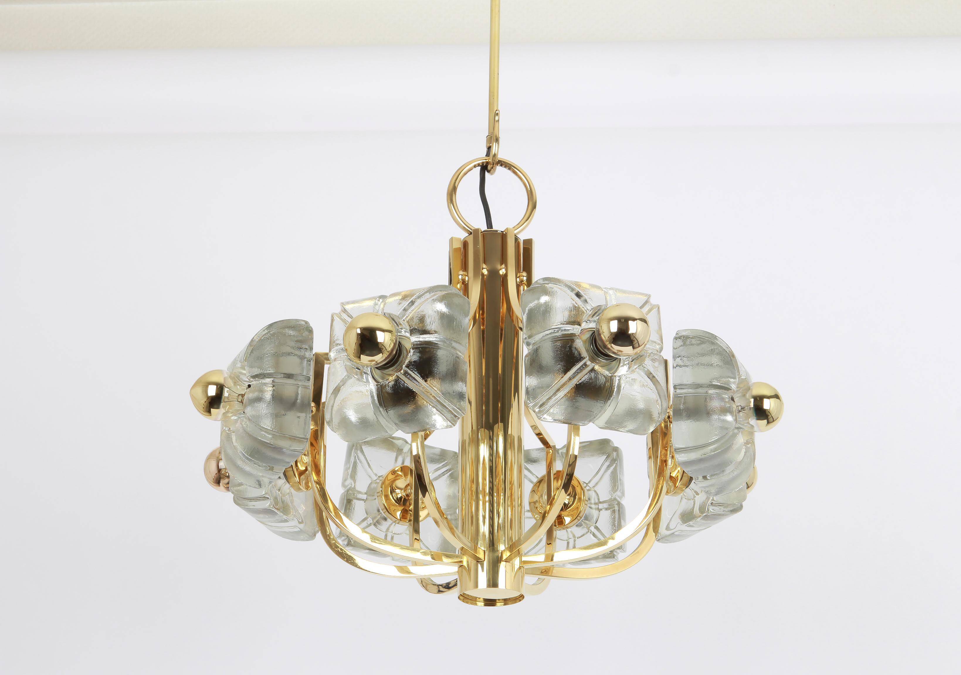 Large brass and crystal glass pendant by Sische, Germany, 1970s.