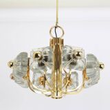 Large brass and crystal glass pendant by Sische, Germany, 1970s.