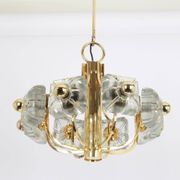 Large brass and crystal glass pendant by Sische, Germany, 1970s.