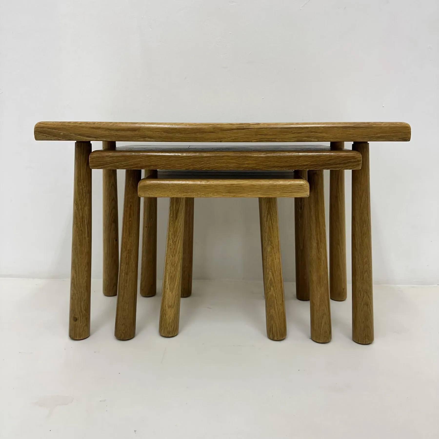Set of nesting tables solid oak wood brutalist, 1970s
